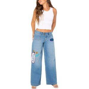 Von Dutch Low Rise Logo Patch Wide-Leg Jeans Size 28